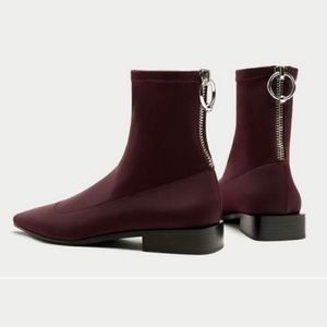 Zara Burgundy Pointed Sock Ankle Booties